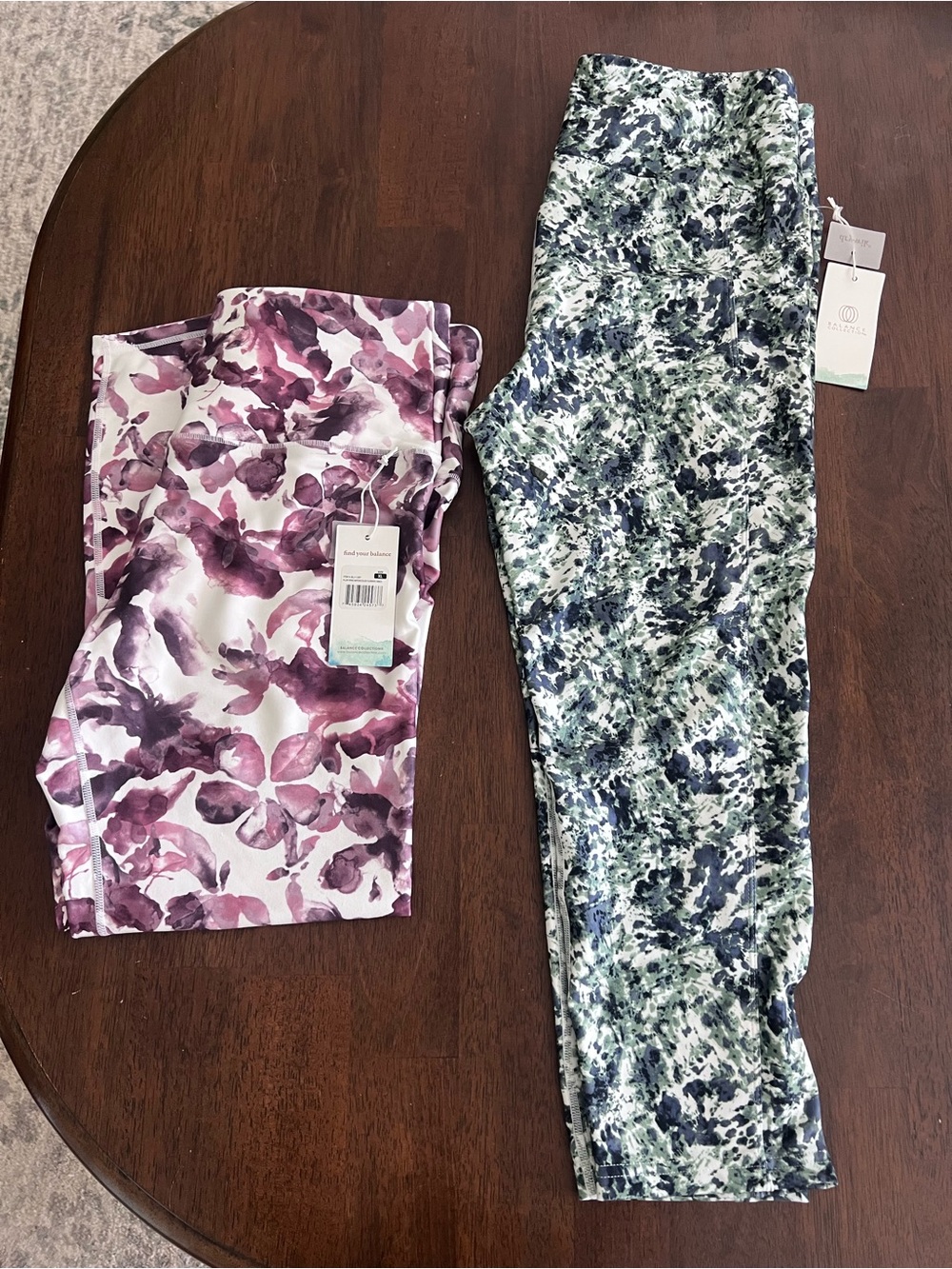 NWT Women’s Active Leggings - Purple Floral & Green Print (2-Pack)
